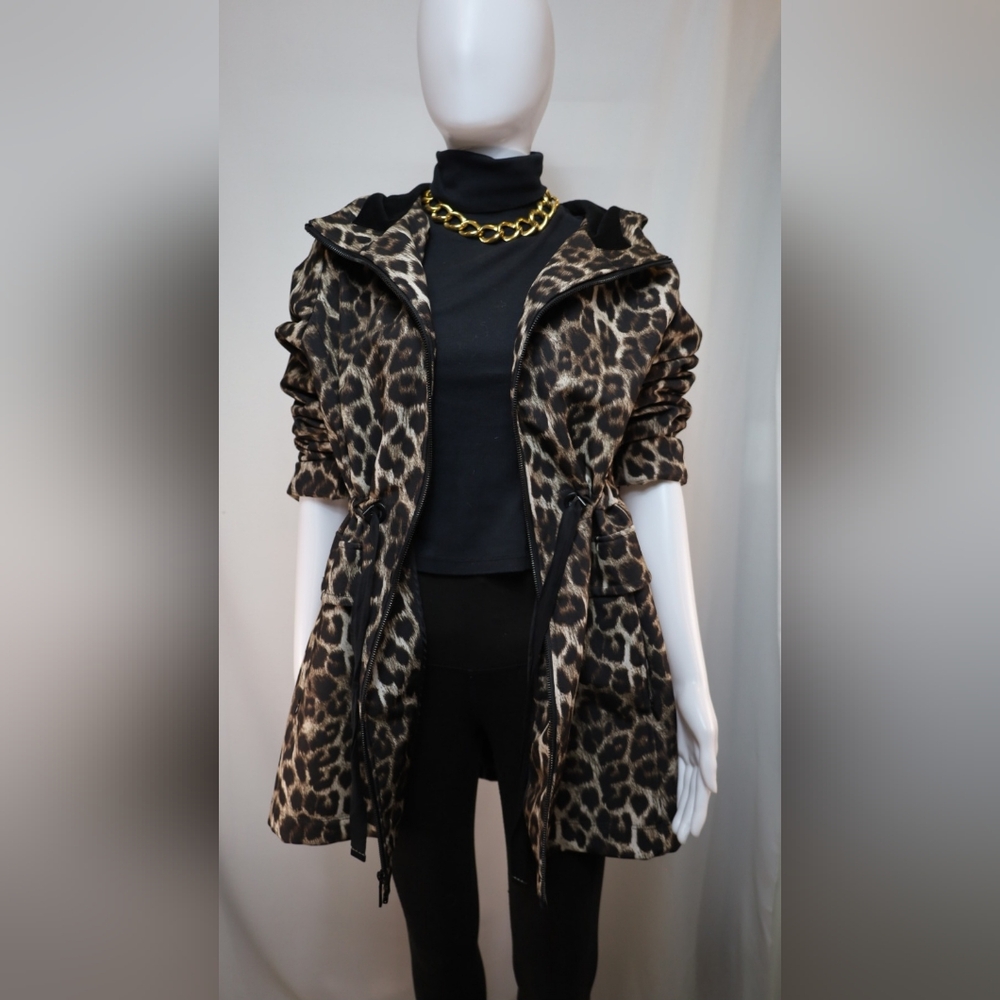 Gallery New York Leopard Print Drawstring Hooded Jacket – XL